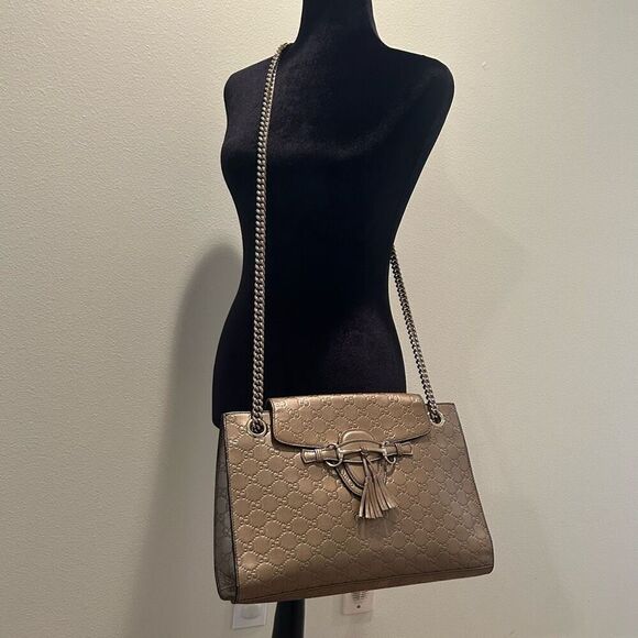 Gucci Metallic Gold Guccissima Leather Large Emily Chain Shoulder Bag - Picture 8 of 16
